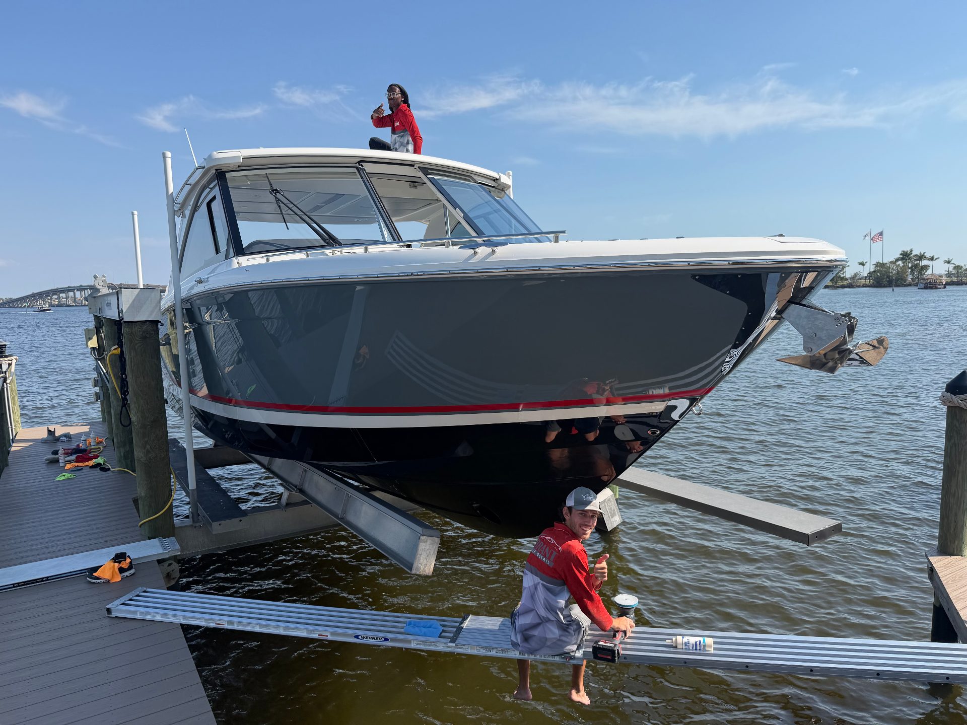 Yacht detail on the lift.